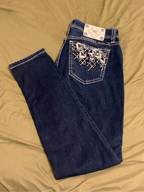 Miss Me Embellished Back Pocket Skinny Jeans - Dark Wash - Size 30